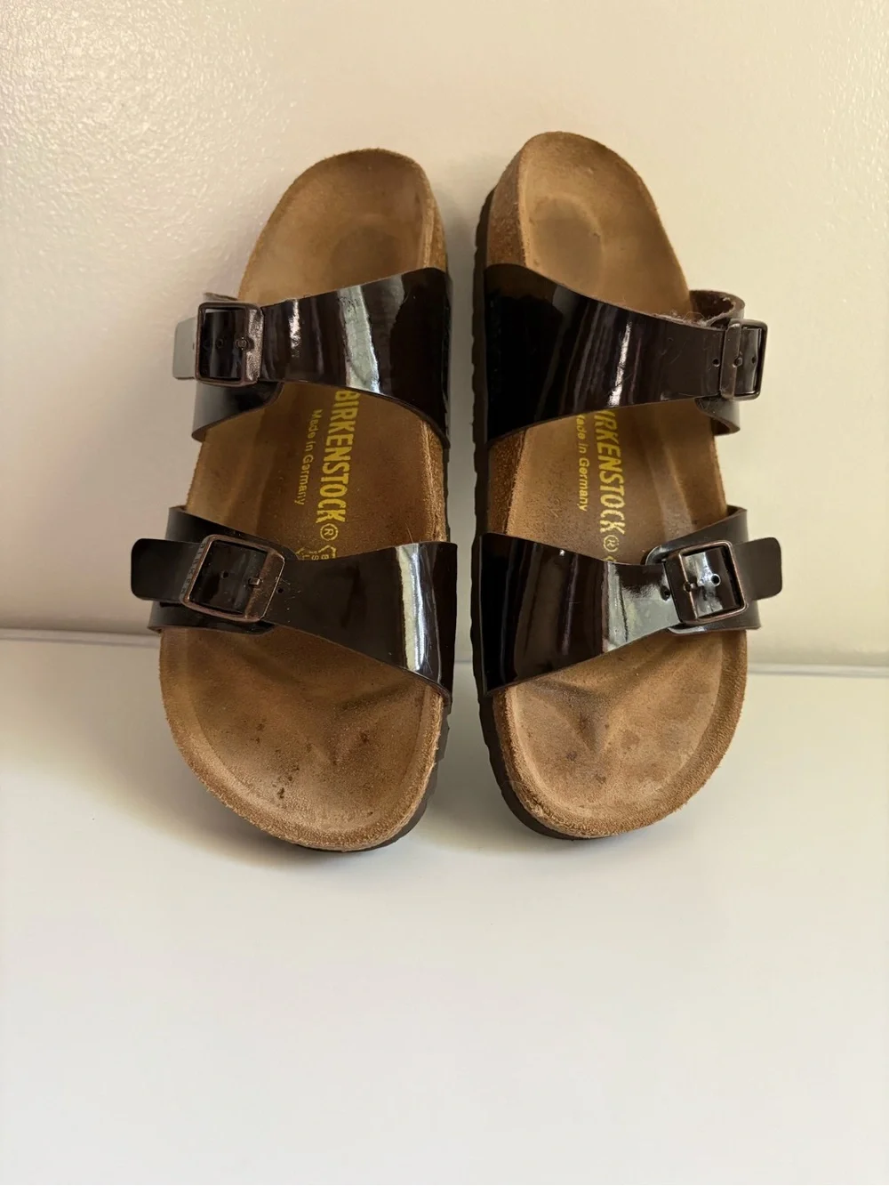 Birkenstock Arizona Patent Dark Brown Leather Sandals Size 38 US 7.5-8